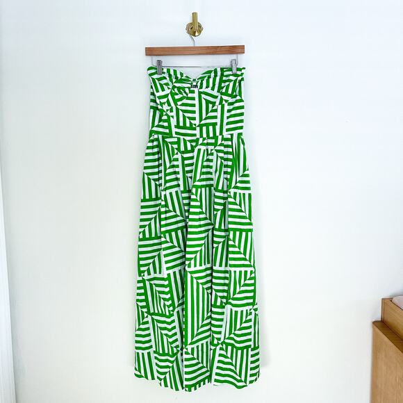 S/W/F Strapless Sweetheart Geometric Printed Cotton Maxi Dress Green L - Picture 2 of 9